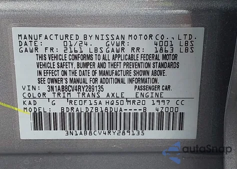2024 Nissan Sentra Sv Xtronic Cvt z USA, uszkodzony, nr VIN 3N1AB8CV4RY289135